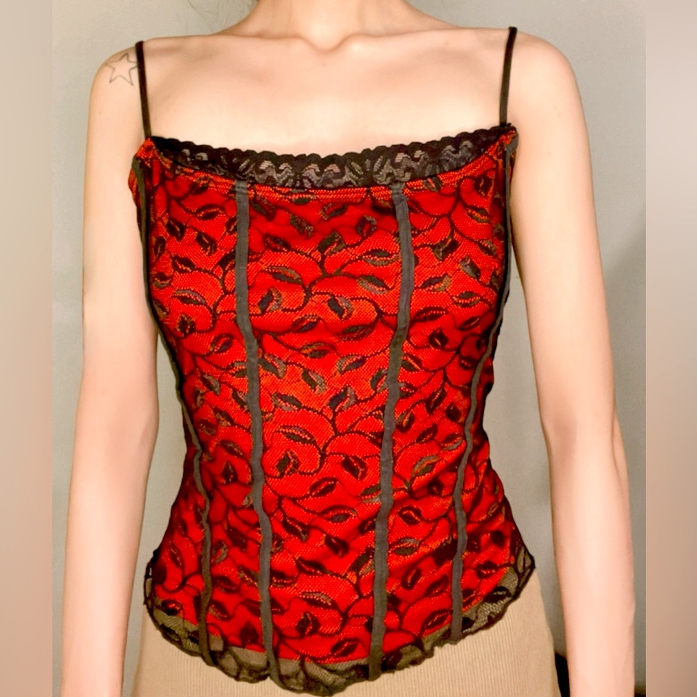 2000’s lace corset  red top
